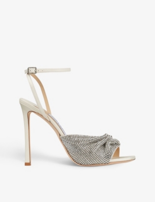 JIMMY CHOO JIMMY CHOO WOMENS WHITE NARIA CRYSTAL-EMBELLISHED LEATHER HEELED SANDALS,65858579
