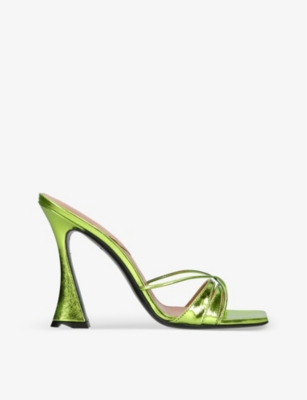 D’accori Lust Square-toe Metallic-leather Mules In Green