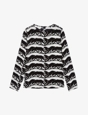 Shop The Kooples Women's Bla28 Panther-print Relaxed-fit Woven Top