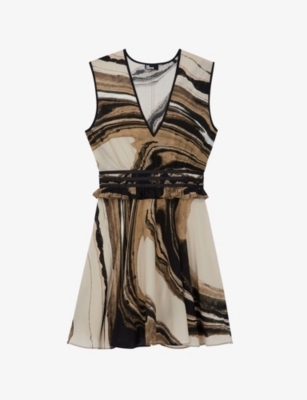 THE KOOPLES THE KOOPLES WOMEN'S BEI16 ABSTRACT MARBLED PRINT SILK DRESS,65866932