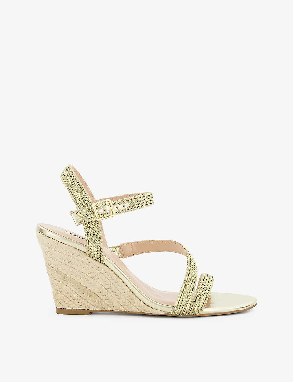 Dune Womens Gold-fabric Kaia Open-toe Woven Wedge Sandals In Monochrome