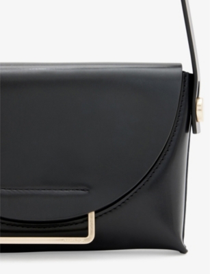 Shop Allsaints Francine Branded-hardware Leather Crossbody Bag In Black
