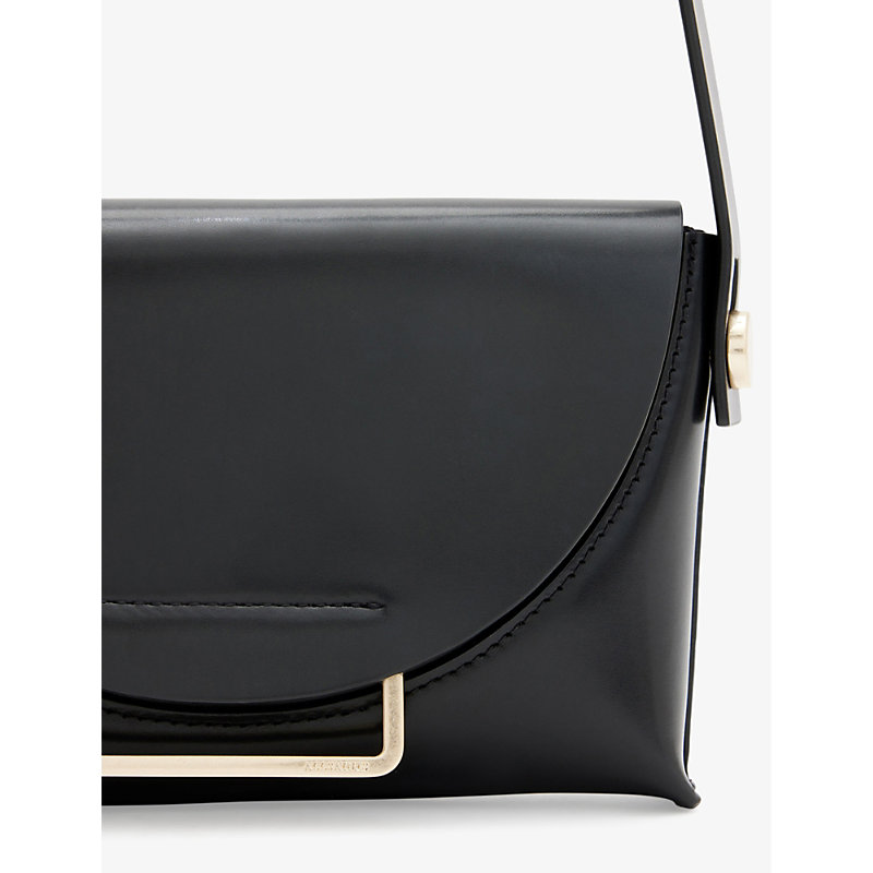 Shop Allsaints Francine Branded-hardware Leather Crossbody Bag In Black