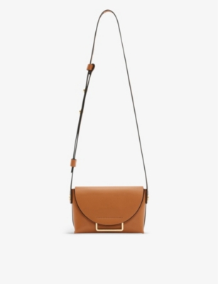 Allsaints Womens Desert Tan Francine Branded-hardware Leather Crossbody Bag