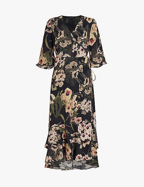 ALLSAINTS: Delana Francoise floral-print regular-fit woven midi dress