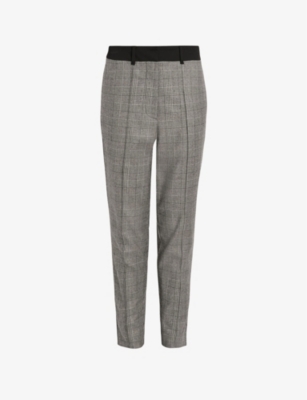 Allsaints Bea Check Wool Blend Crop Pants In Grey