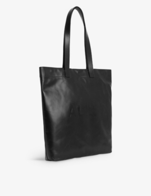 Yuto Embossed Leather Tote Bag Black