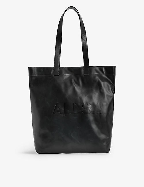 ALLSAINTS: Yuto logo-embossed leather tote bag