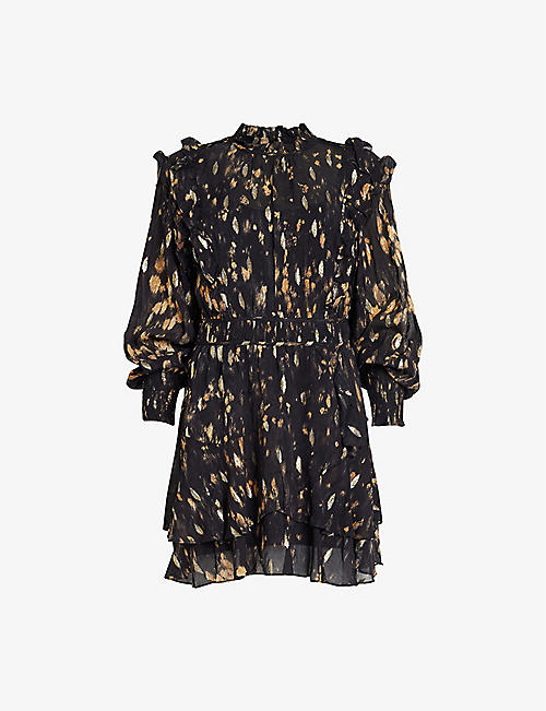 ALLSAINTS: Tulia Ronnie metallic abstract-print woven mini dress