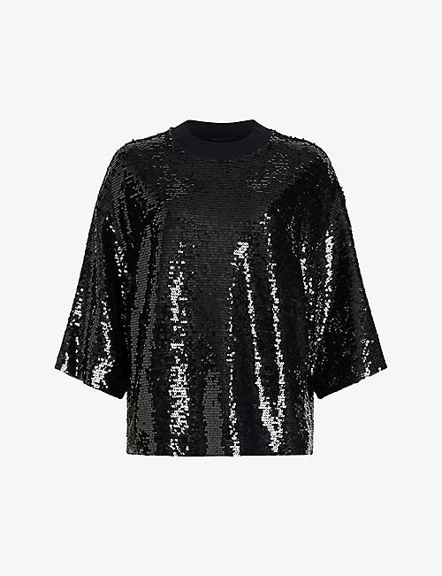 ALLSAINTS: Juela sequined stretch-recycled polyester T-shirt