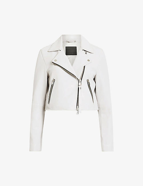 ALLSAINTS: Dalby zip-up cropped leather jacket