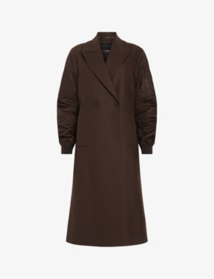 Allsaints Paulah Mixed Media Coat In Chocolate Brow