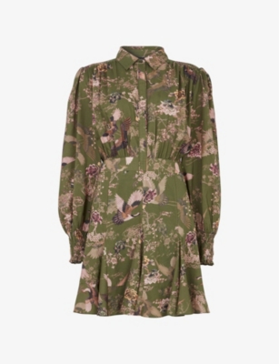 ALLSAINTS Keely Peggy floral birdprint woven mini dress