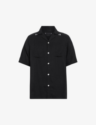 ALLSAINTS ALLSAINTS MENS JET BLACK RUNAWAY SHORT-SLEEVE RELAXED-FIT WOVEN SHIRT