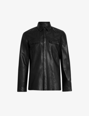 Allsaints Ivan Leather Snap Shirt In Black ModeSens