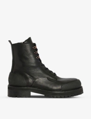 Shop Allsaints Mens Black Mudfox Lace-up Leather Ankle Boots