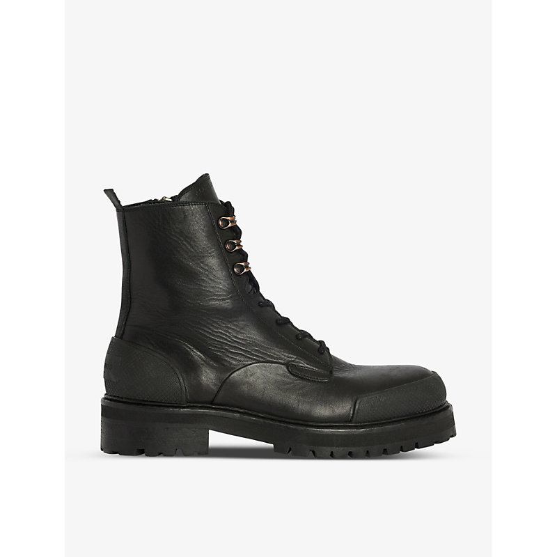 Shop Allsaints Men's Black Mudfox Lace-up Leather Ankle Boots