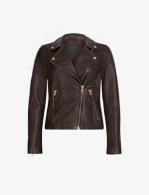 Allsaints Dalby Biker Jacket In Cognac Brown