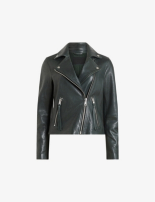 Allsaints Womens Sycamore Green Dalby Leather Biker Jacket