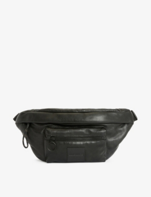 Shop Allsaints Mens Black Ronin Brand-embossed Leather Belt Bag