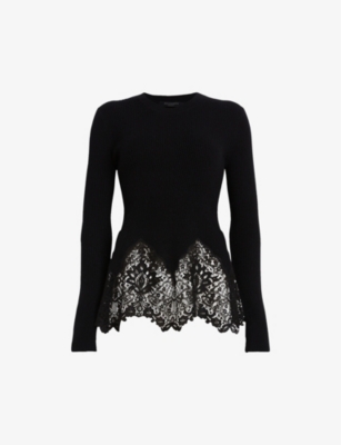 ALLSAINTS - Milly lace-hem wool-blend top | Selfridges.com