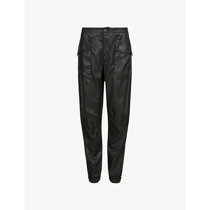 ALLSAINTS ALLSAINTS WOMEN'S BLACK VAL HIGH-RISE TAPERED COATED WOVEN TROUSERS