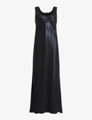 Allsaints Cody Satin Maxi Slip Dress In Squid Ink Blue