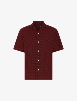 Allsaints Mens Mars Red Leppo Logo-embroidered Short-sleeve Woven Shirt