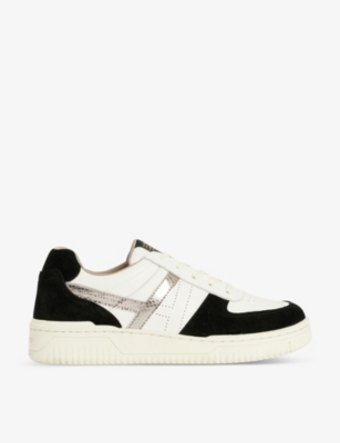 Shop Allsaints Women's White/black/gu Vix Panelled Suede And Leather Low-top Trainers