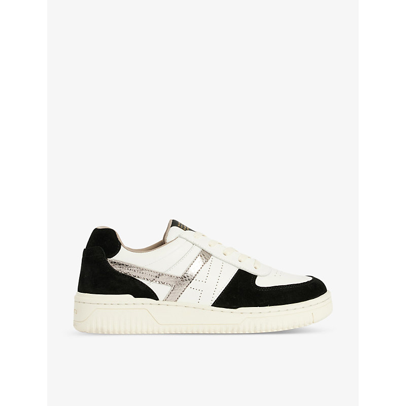 Shop Allsaints Vix Panelled Suede And Leather Low-top Trainers In White/black/gu