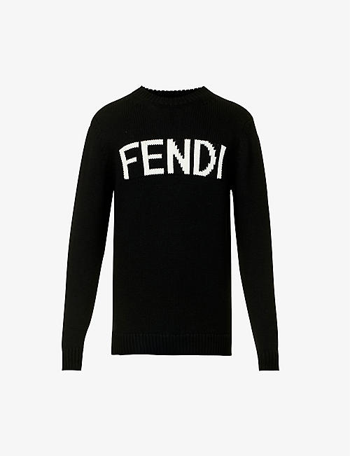 FENDI: Logo-intarsia crewneck wool jumper