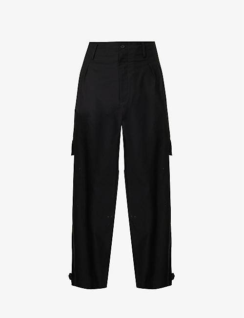 YOHJI YAMAMOTO: Cropped wide-leg relaxed-fit cotton-poplin trousers