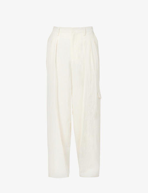 YOHJI YAMAMOTO: I-Side slip-pocket wide-leg relaxed-fit linen and ramie-blend trousers