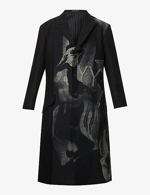 YOHJI YAMAMOTO: W-y graphic-print relaxed-fit linen jacket