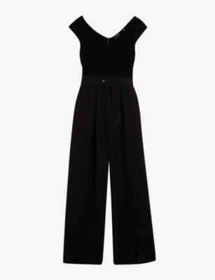 TED BAKER: Tabbiaa knitted-bodice wide-leg woven jumpsuit