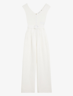 Ted Baker Tabbia Mixed Media Wide Leg Jumpsuit In White