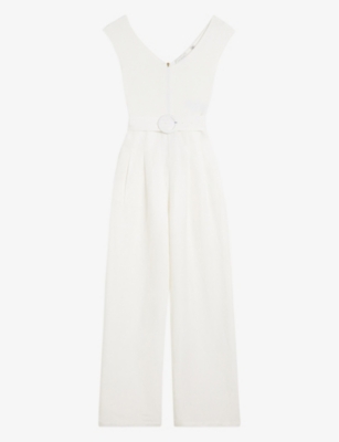 TED BAKER - Tabbiaa knitted-bodice wide-leg woven jumpsuit | Selfridges.com