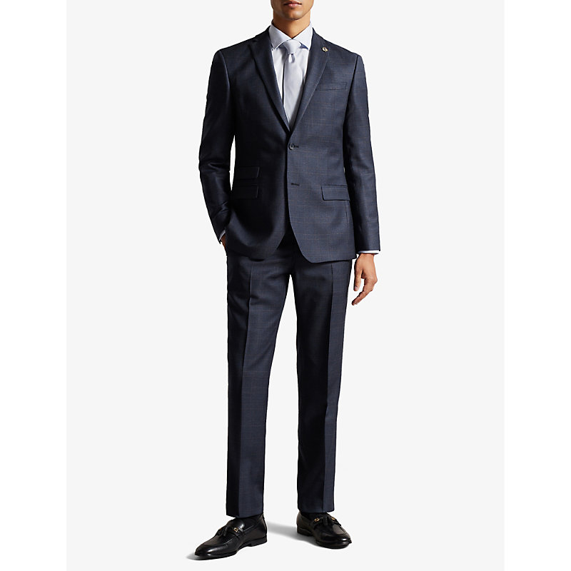 Shop Ted Baker Cromjs Check-pattern Stretch Wool-blend Jacket In Navy