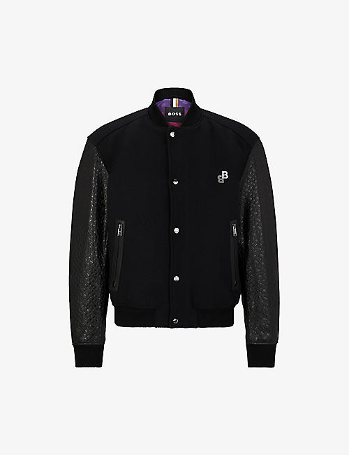 BOSS: Monogram-embossed sleeves virgin wool-blend jacket