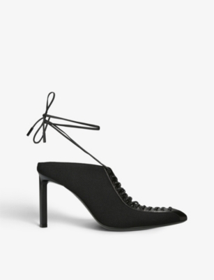 GIVENCHY GIVENCHY WOMEN'S BLACK SHOW LACE-UP WOVEN HEELED MULES,65918464