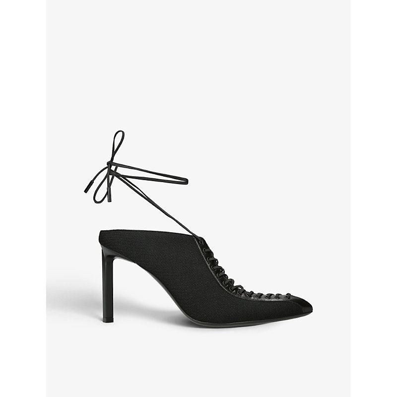 GIVENCHY GIVENCHY WOMEN'S BLACK SHOW LACE-UP WOVEN HEELED MULES,65918464