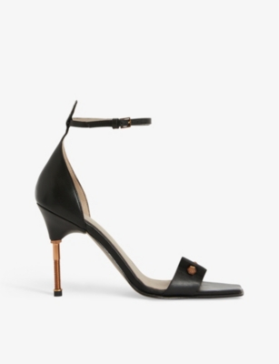 Shop Allsaints Women's Black Black Betty Screw-heel Leather Heeled Sandals