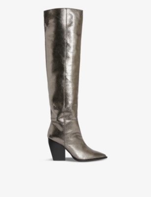 Allsaints Reina Over The Knee Boot In Gunmetal Grey