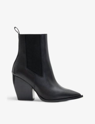 Shop Allsaints Womens Black Ria Pointed-toe Leather Ankle Boots