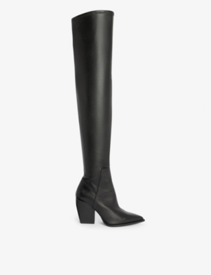 ALLSAINTS: Lara pointed-toe leather heeled over-the-knee boots