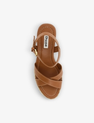 Shop Dune Kind Cross-strap Leather Wedge Sandals In Tan-leather