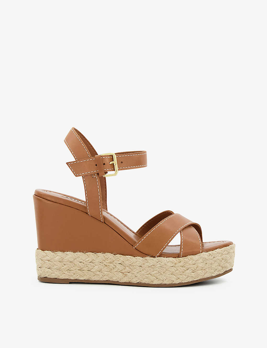Dune Womens Tan-leather Kind Cross-strap Leather Wedge Sandals