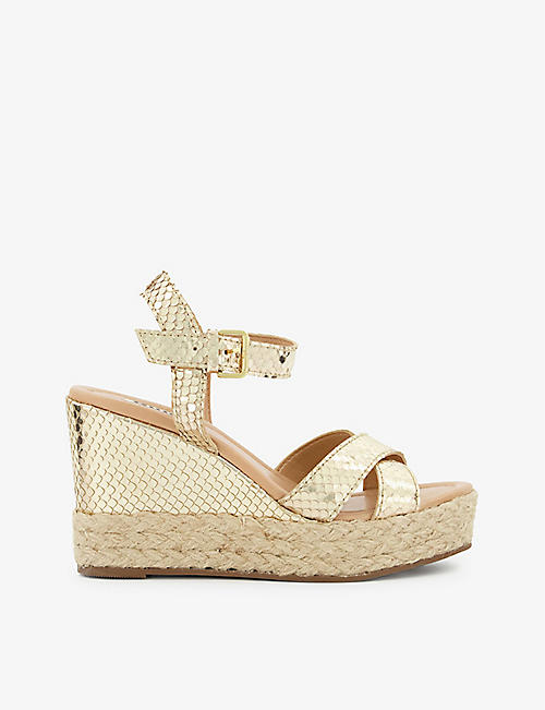 DUNE: Kind cross-strap leather wedge sandals