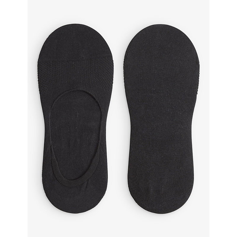 Reiss Mens Black Brand-print Low-rise Stretch-cotton Socks