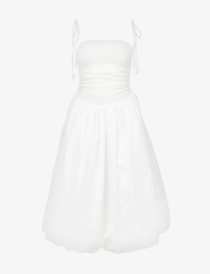 Amy Lynn Womens White Pufball Ruched Stretch-cotton Midi Dress